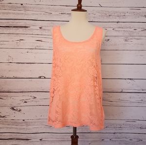 🍎 3/$25 Forever 21 Coral Tank Top Lace Look Front